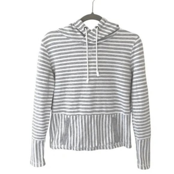 J. Crew gray and white striped hoodie sweatshirt with kangaroo pocket. Women's S - Picture 1 of 8